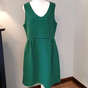 Boden Sleeveless Green Blue Striped Ponte Knit Dress with Pockets